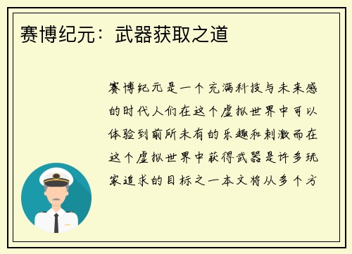 赛博纪元：武器获取之道